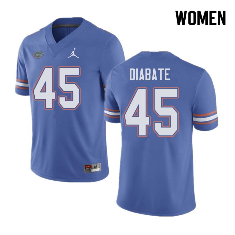 NCAA Florida Gators Mohamoud Diabate Women's #45 Jordan Brand Blue Stitched Authentic College Football Jersey MLV2164RL